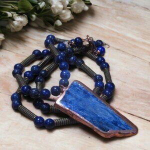 NEW Handmade Blue Kyanite Gemstone Necklace Lapis Lazuli Stone. One of a Kind!